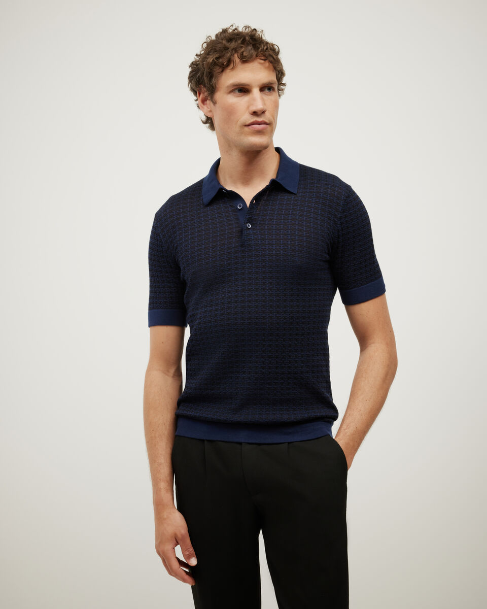 Orlando Two-Tone Short Sleeve Polo Knit, Navy, hi-res